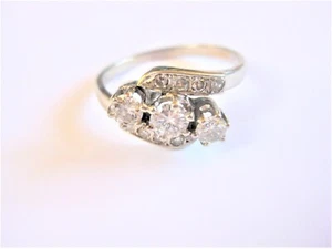 Anillo antiguo oro blanco 585 con diamantes, 3,61 g - Imagen 1 de 3
