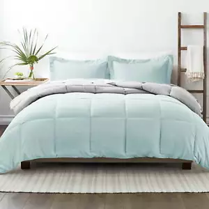 3-Piece Aqua & Gray Reversible Down Alternative Comforter Set Full/Queen Size - Picture 1 of 6