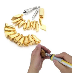 22Pcs Wood Burning Tool Kit Craft Set Soldering Pyrography Art Pen Brass Tips - Picture 1 of 10