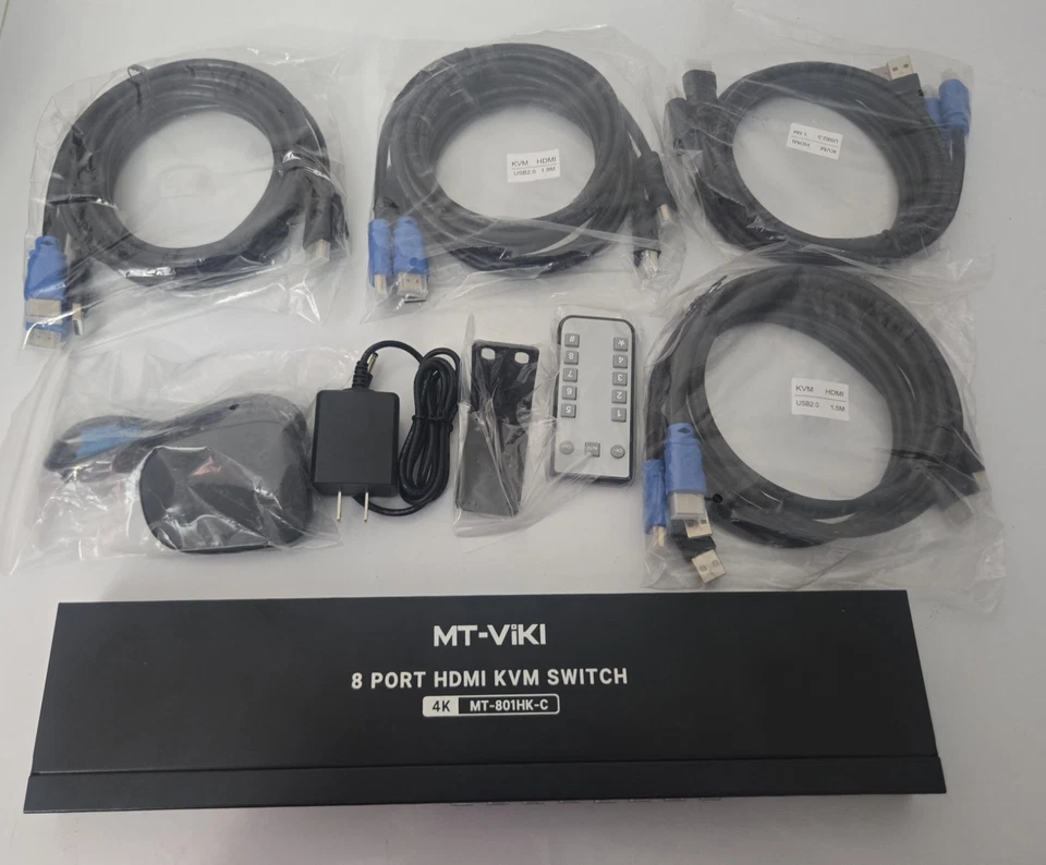 MT-VIKI 8 Port HDMI KVM Switch 4K@30HZ USB2.0 8 in 1 Out Switcher 1U Rack Mount - Image 1 of 4