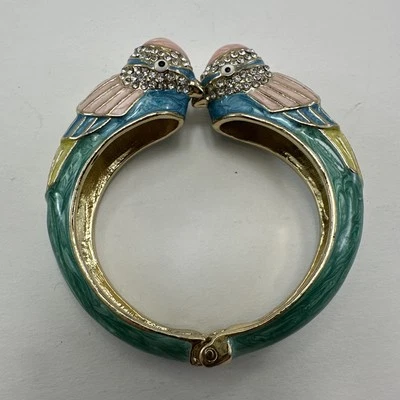 Brazalete grueso vintage con bisagra PASTEL DORADO esmalte loro estrás Foto 1 de 4