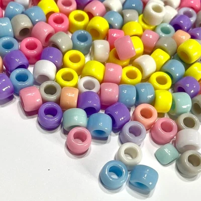 300pcs Pastel Mix Smooth Pony Beads 6mm x 8mm Large Hole - Image 1 of 4