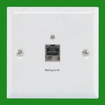 CAT5e RJ45 Acier Plaque Murale Blanc, Internet, Éthernet, Un Gang, Arrière Boîte - Photo 1/4