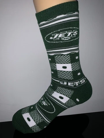 NEW YORK JETS NFL FOOTBALL LOGO PLAID DOTS CREW LENGTH SOCKS LARGE Cover