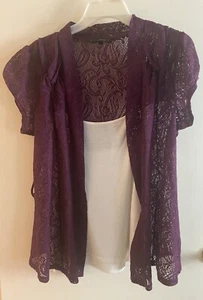 HS HeartSOUL Summer Purple Lace Covered Over White String Strap Top - Picture 1 of 8