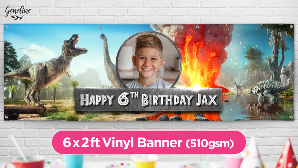 JURASSIC DINOSAUR Birthday Banner - Personalised - High Quality Vinyl PVC 6x2ft — 第 1/1 张图片
