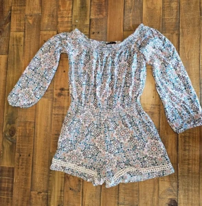 Jessica Simpson FLORAL ROMPER (Size XS) Long Sleeve BOHO STYLE Off the Shoulder - Picture 1 of 4