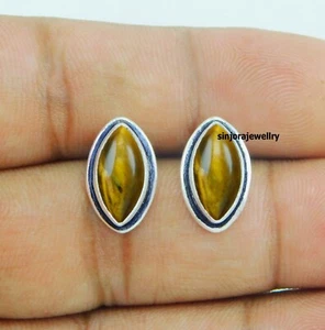 Pendientes hechos a mano de plata esterlina 925 con piedras preciosas ojo de ... - Imagen 1 de 4