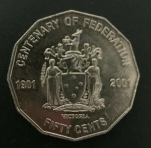 Moneda australiana de 50 c circulada de cincuenta centavos 🙂 2001 🙂 VICTORIA - VIC 🙂 Escasa Rara - Imagen 1 de 2