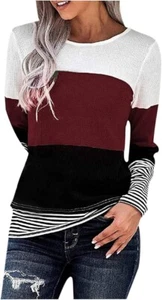 Sweatshirt Women's Casual Soft Striped Long Sleeves Crew Neck Comfortable Size S - Picture 1 of 9