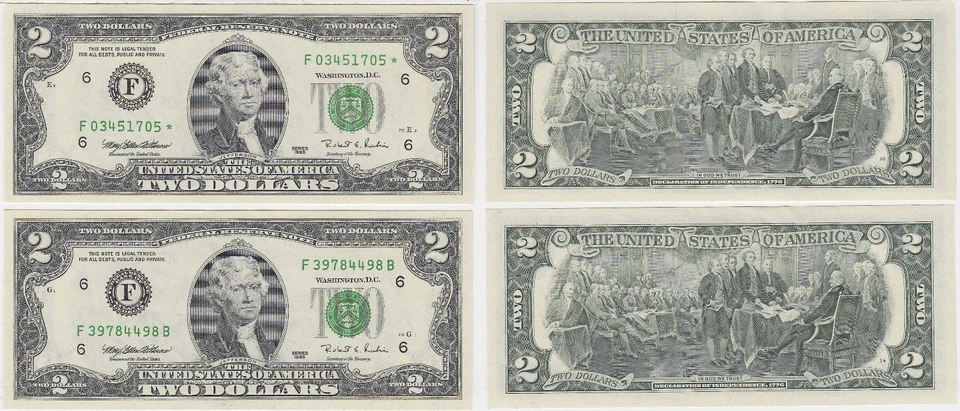 1995 $2 Atlanta District 2 Note Set F & F* (Star) FR 1936-F & F* Uncirculated - Image 1 of 1