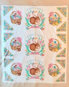 Vtg Easter Fabric Wamsutta Hallmark 3 Panels - Applique Cut-Sew Bunny Basket - Picture 1 of 10