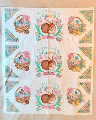 Vtg Easter Fabric Wamsutta Hallmark 3 Panels - Applique Cut-Sew Bunny Basket - Image 1 of 4