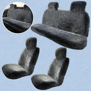 Light Black Front + Rear Car Chair Seat Covers Cusion Anti-slip Fur Plush Winter - Picture 1 of 6