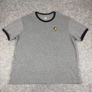 Disney Store T-Shirt Ringer Tee Mickey Mouse Embroidered Logo Gray Mens Large L - Picture 1 of 11