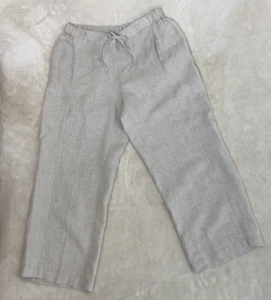 Coldwater Creek Womens Linen Pants 14P Flax Cream Elastic Waistband Drawstring - Picture 1 of 4