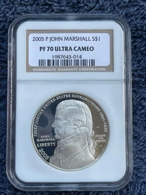 2005-P JOHN MARSHAL COMMEMORATIVE PROOF SILVER DOLLAR~NGC PF70 UCAM~LOW MINTAGE - Image 1 of 4