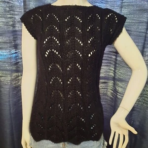 Handmade Black Crochet Short Sleeve Pullover Shirt S/M Small/Medium Hippy Boho - Picture 1 of 7