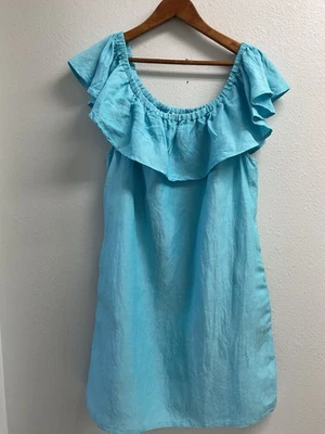 Tommy Bahama Dress WOMENS L Off Shoulder Ruffle Shift AQUA BLUE CRUISE BEACH - Image 1 of 4
