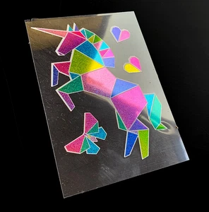 EINHORN PEGASUS Herz VINTAGE AUFKLEBER Decal Glitzer Schmetterling Prisma Prisma Folie - Bild 1 von 5