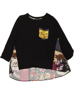 DESIGUAL Womens Graphic Top 3/4 Sleeve UK 14 Large Black Floral CQ10 - Picture 1 of 3