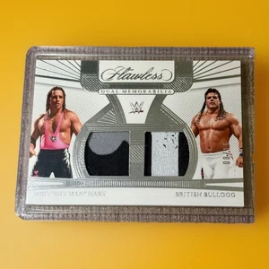 2024 WWE Flawless Bret Hit Man Hart British Bulldog Silver Dual Memorabilia Card - Picture 1 of 2