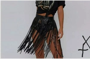 Tassel High Waist Belt Club Party Skirt Faux Leather Skirt Women Short Fringe - Picture 1 of 3
