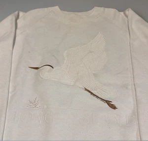 Sudadera De Colección Años 90 Gran Garceta Cigüeña Pájaro Blanca Cuello Redondo Mediana - Imagen 1 de 7
