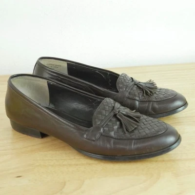 Mocasines vintage con borlas de cuero tejido 8 preppy sin cordones planos Heritage marrón años 90 Foto 1 de 4