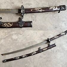 Collectable Folded Steel Japanese Samurai Tachi Sword Singed Blade Brass Saya