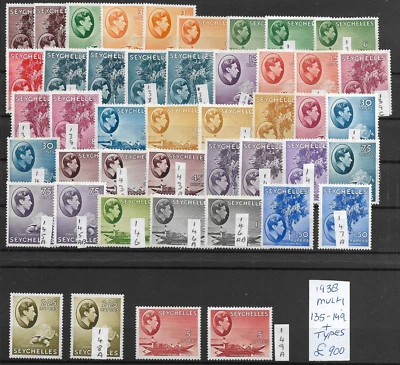 Seychelles @ KGVI 1938 Juego de 15 SG135-149 + SOMBRAS 900 £ Buen precio @ Gb.1730 Foto 1 de 2