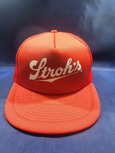 Vintage Stroh's Beer Designer Pro Hat Red Trucker Mesh Cap Snapback Cap - Picture 1 of 11