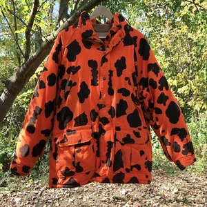 Vintage Blaze Orange Camo Hunting Coat Men L With Hood USA Gamehide Game Pouch - Picture 1 of 8