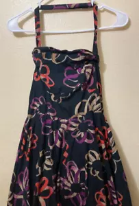 Girls From Savoy Anthropologie Women's Black Floral Halter Midi Dress Size 6 - Picture 1 of 9