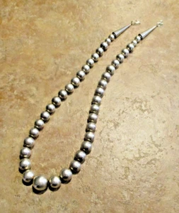 20" SUBSTANTIAL Vintage Navajo Graduated Sterling Silver PEARLS Bead Necklace - Picture 1 of 11