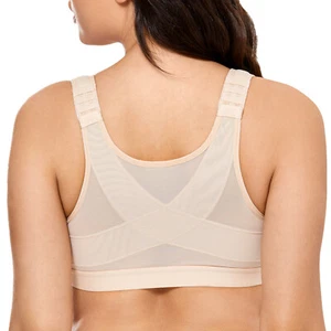Womens Full Coverage Front Closure Adjustable Bra Wire Free Back Support Posture - Picture 1 of 15