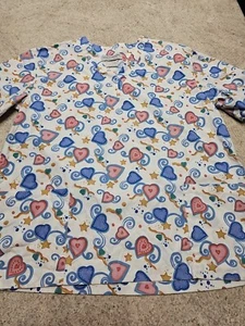 Natural Uniform Women's White Heart Print Scrub Top Size S - Picture 1 of 8