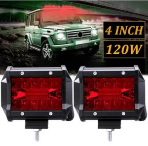 Pair 4 Inch Red LED Work Light Bar Flood Spot Driving Fog Lamp Offroad For Jeep - Picture 1 of 6