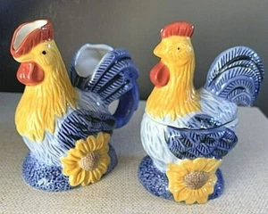 Hen and Rooster Sunflower Sugar and Creamer Set Avon - Picture 1 of 12