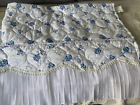 Blanket Baby Toddler Coverlet Bedspread Blue White Rose Embroidery Elegant