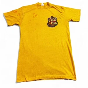 Camiseta vintage años 70 brat stop taza cerveza amarilla puntada única defecto pequeño - Imagen 1 de 6