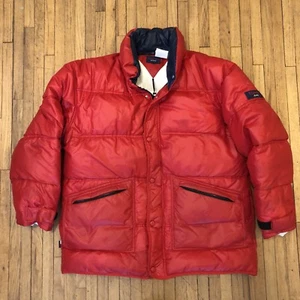 RARE🔥 Tommy Jeans Vintage Red Puffer 90's Spell-Out Down Filled Size Large - Picture 1 of 1