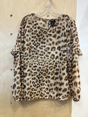 Blusa Top Wrangler Retro Marrón Negra Manga Globo Cuello Redondo Leopardo Talla XL Foto 1 de 4