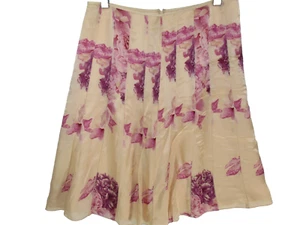 New Ann Taylor Skirt 8 Pink Peach 100% Silk Floral Print Pointelle Trim A-line - Picture 1 of 12