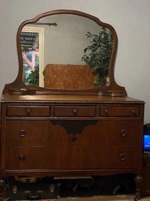 Antique American Federal Revival Style Dresser with Mirror & Hidden Compartments - Image 1 of 4