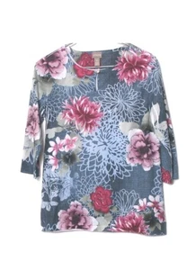 Chico's Blue Floral 3/4 Sleeve Round Neck No Wrinkles Tunic Top Size Medium - Picture 1 of 5