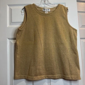 Bob Mackie Studio Vintage Gold Metallic ärmellos Shell Strick Rundhals Größe 1X - Bild 1 von 8