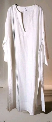 Maxi Vestido BANANA REPUBLIC 100 % Lino Cuello en V Nuevo sin Etiquetas - XXL Blanco Aberturas Laterales Foto 1 de 4