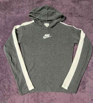 Sudadera con capucha vintage Y2K Nike para mujer talla mediana gris y blanco logotipo deletreado Foto 1 de 4