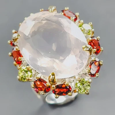 Joyería 25 ct+ Anillo Cuarzo Rosa Natural Plata de Ley 925 Talla 7.5/R438371 Foto 1 de 4